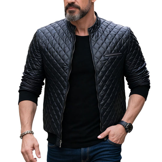 Men's Fashion Casual Diamond Quilted Slim Fit Leather Jacket Dtt642117304