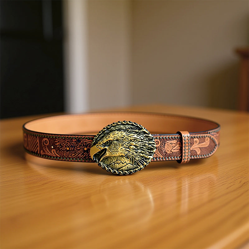 Men's Vintage Embossed Rivet Western Cowboy Leather Belt Dtt976768696