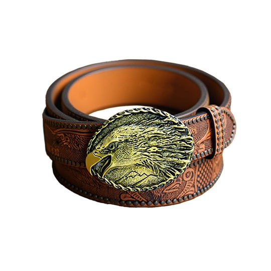 Men's Vintage Embossed Rivet Western Cowboy Leather Belt Dtt976768696