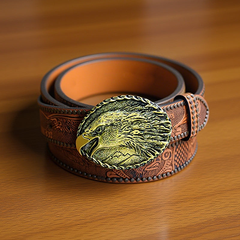 Men's Vintage Embossed Rivet Western Cowboy Leather Belt Dtt976768696
