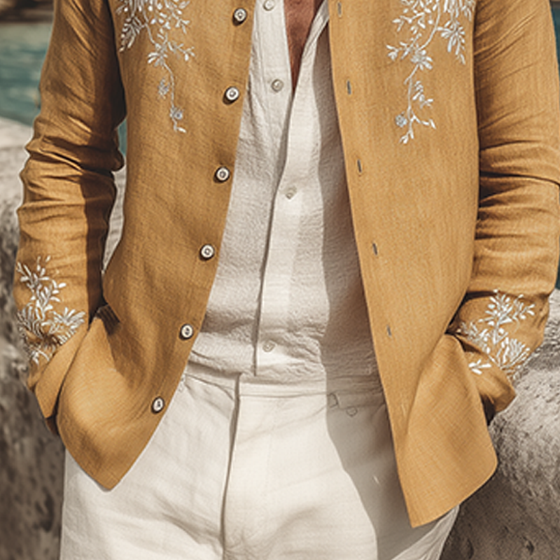 Men's Classic Vintage Exquisite Chest And Cuff Embroidery Cotton Linen Lapel Thin Jacket DTT25071808