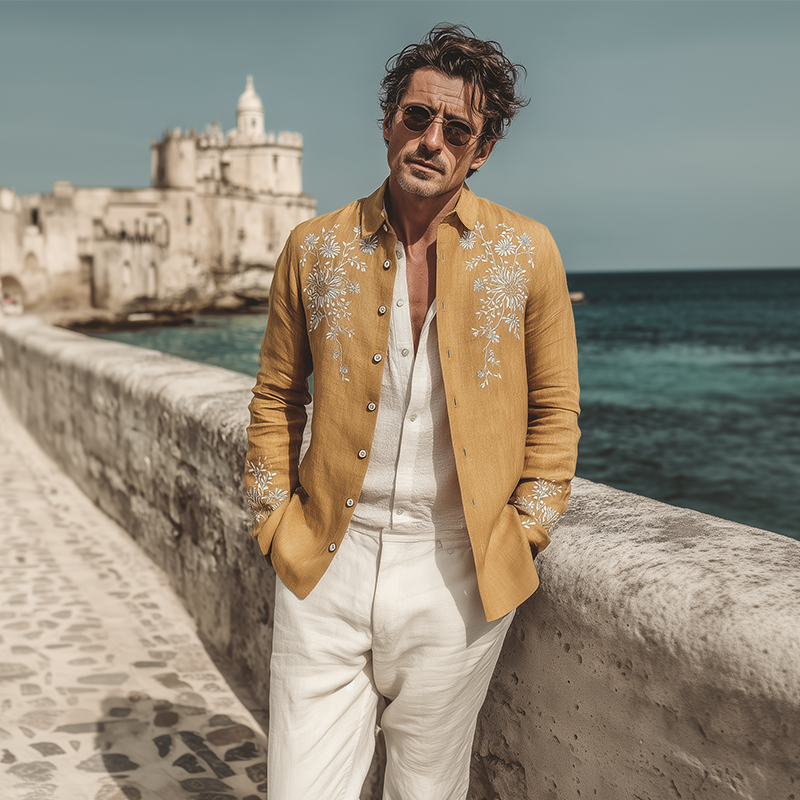 Men's Classic Vintage Exquisite Chest And Cuff Embroidery Cotton Linen Lapel Thin Jacket DTT25071808