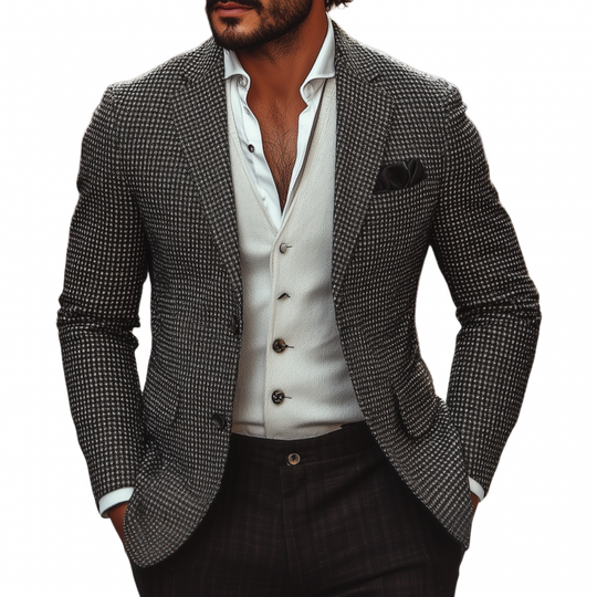 Men's Vintage Classic Houndstooth Notch Lapel Single-breasted Slim-fit Blzer DTT25081502
