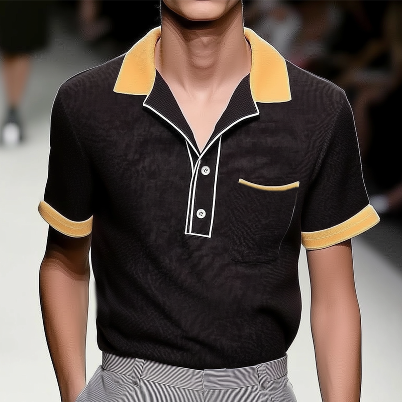 Men's Business Colorblock Polo Neck Short Sleeve T-Shirt DTT25072511