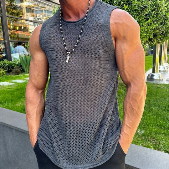 Men's Solid Knit Mesh Crew Neck Tank Top DTT25072208