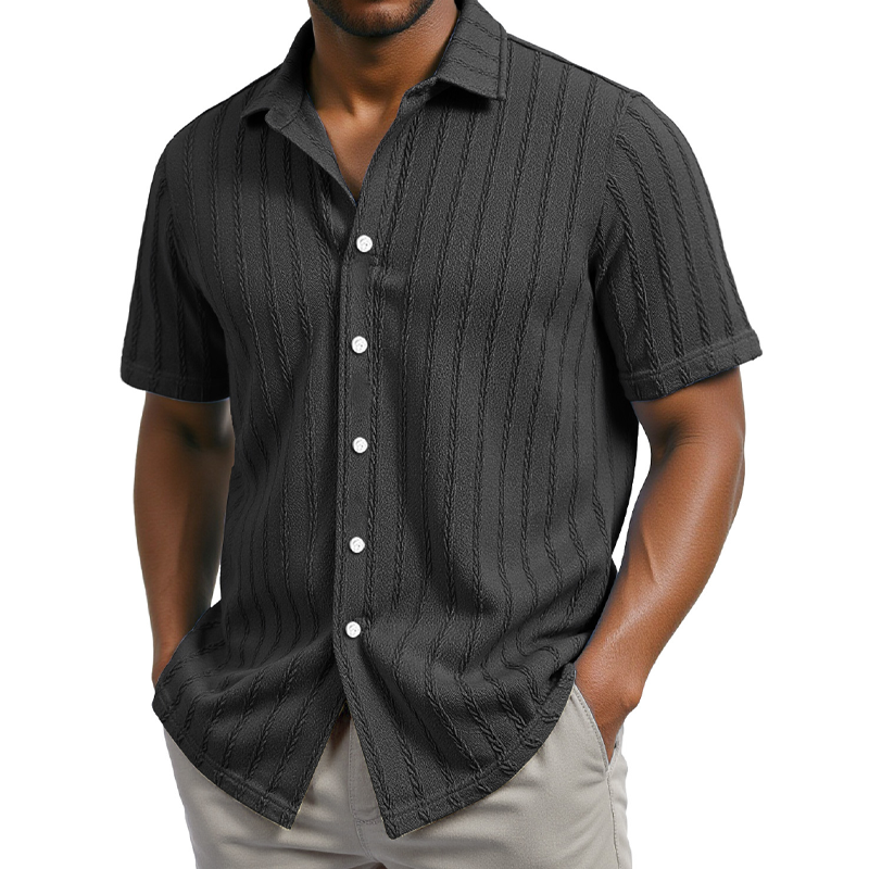 Men's Solid Color Striped Textured Short Sleeve Shirt DTT25062617
