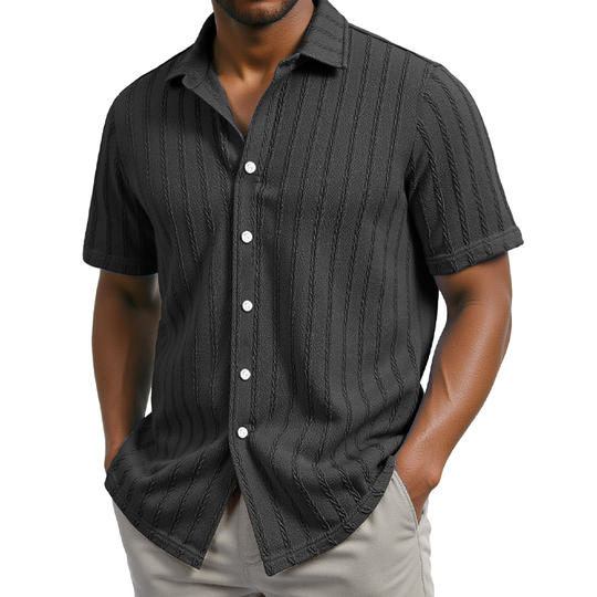 Men's Solid Color Striped Textured Short Sleeve Shirt DTT25062617