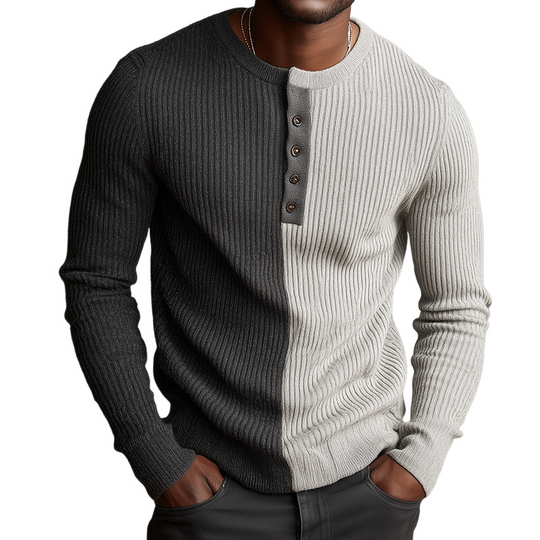 Men's Retro Casual Colorblock Henley Sweater DTT25082026