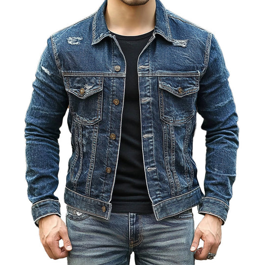 Men's Ripped Single Breasted Lapel Denim Jacket 9899737546936