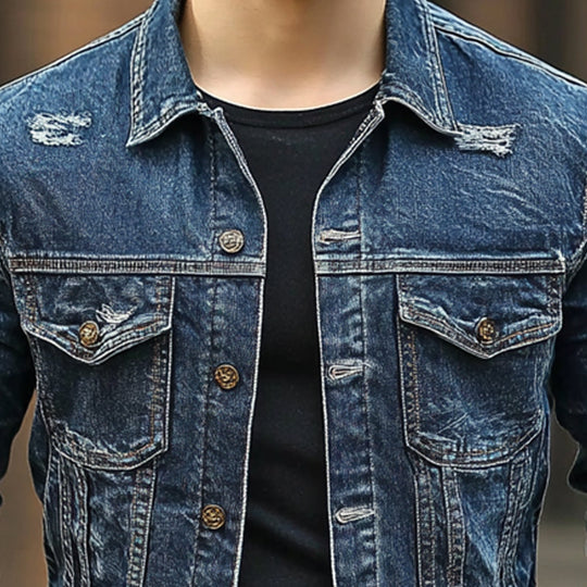 Men's Ripped Single Breasted Lapel Denim Jacket 9899737546936