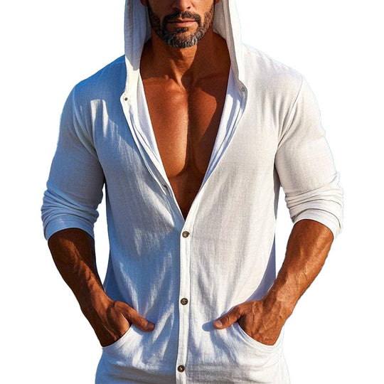Men's Casual Cotton and Linen Single Breasted Hoodie 9902009123000