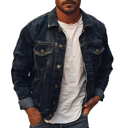 Men's Vintage Multi-Pocket Lapel Denim Jacket 9894195200184