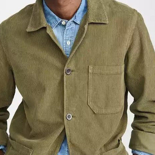 Men's Vintage Loose Fit Corduroy Long Sleeve Button-Down Shirt 9893977129144