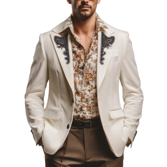 Men's Classic Vintage Gentleman Collar Embroidered Velvet Single-breasted Blazer DTT25080416