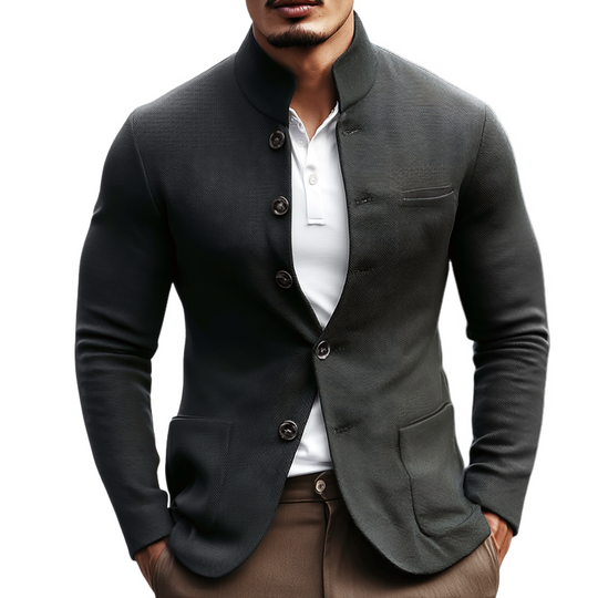 Men's Woven Twill Blend Stand Collar Single-Breasted Casual Jacket DTT25082901