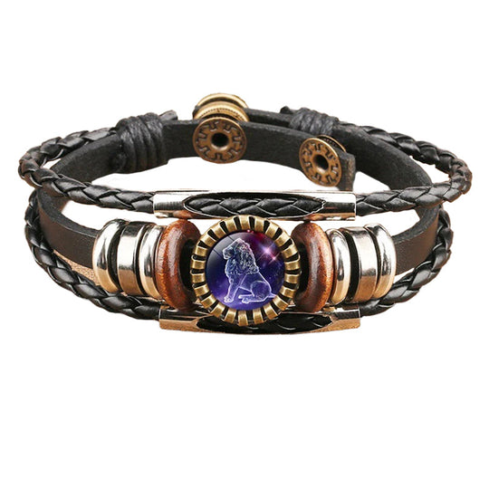 Vintage Twelve Constellations Multilayer PU Leather Bracelet 9888556613816
