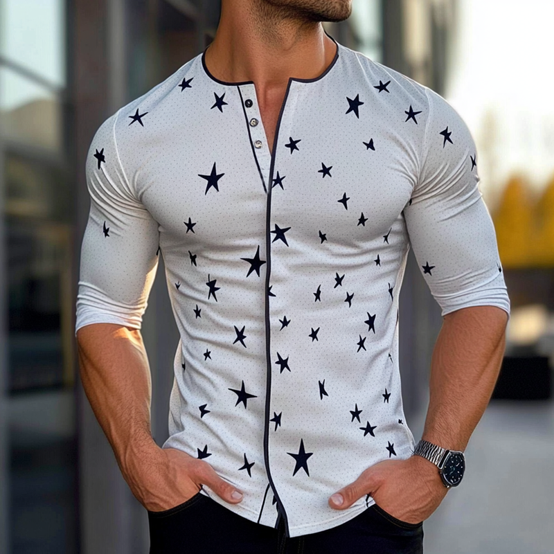 Men's Star Print Crew Neck Long Sleeve Shirt DTT25072901