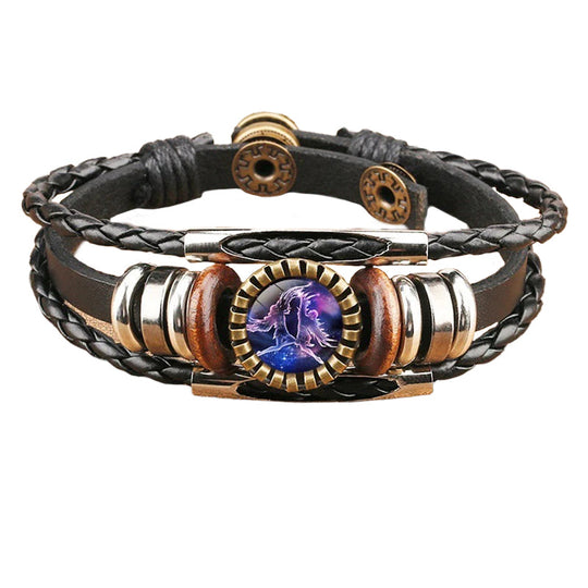 Vintage Twelve Constellations Multilayer PU Leather Bracelet 9888556613816