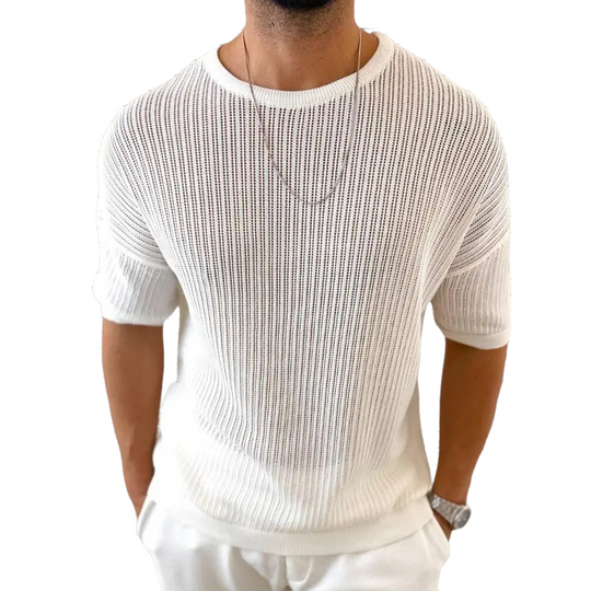 Men's Casual Round Neck Loose Knitted Short Sleeve Sweater 9903253389496