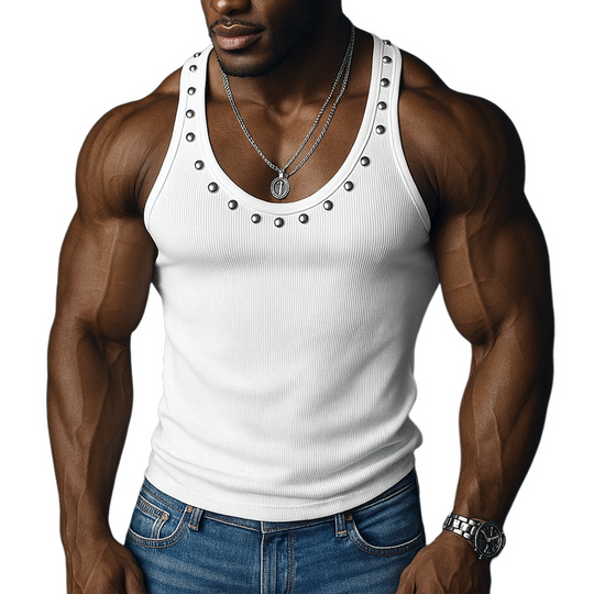 Men's Rivet Solid Striped U Neck Sleeveless Tank Top DTT25072211