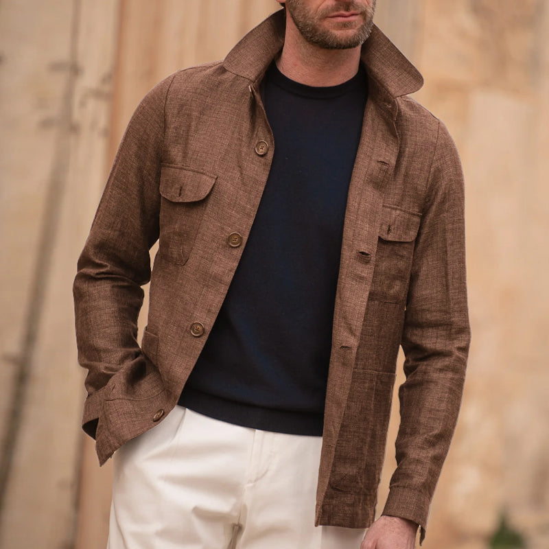 Men's Casual Linen Lapel Single Breasted Long Sleeve Thin Jacket 9261078577336
