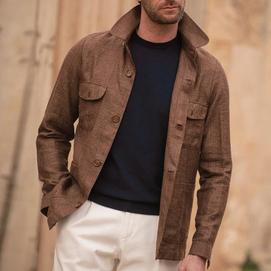 Men's Casual Linen Lapel Single Breasted Long Sleeve Thin Jacket 9261078577336