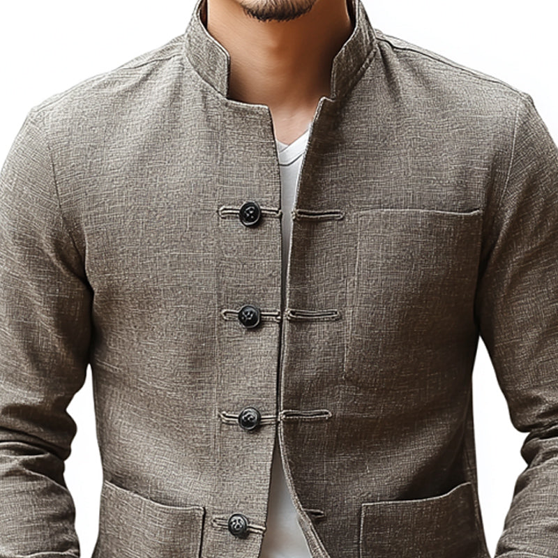 Men's Vintage Cotton and Linen Stand Collar Slim Jacket 9905396220088