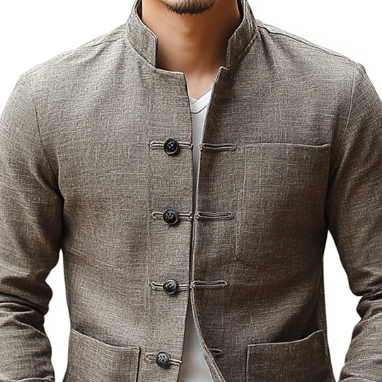 Men's Vintage Cotton and Linen Stand Collar Slim Jacket 9905396220088