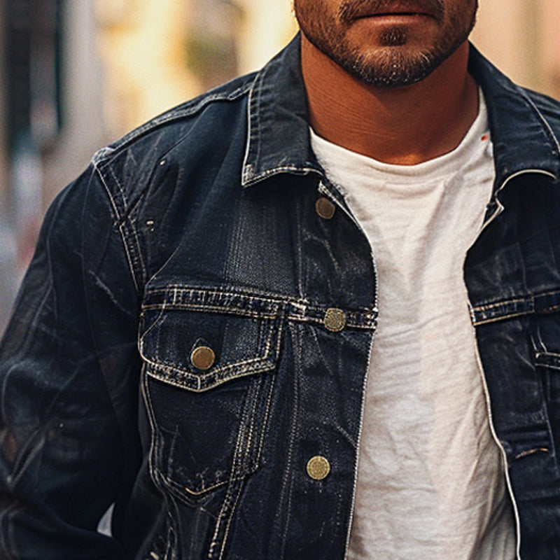 Men's Vintage Multi-Pocket Lapel Denim Jacket 9894195200184