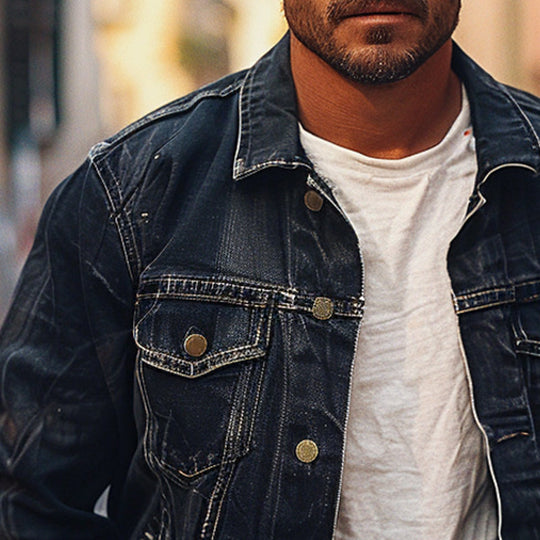 Men's Vintage Multi-Pocket Lapel Denim Jacket 9894195200184