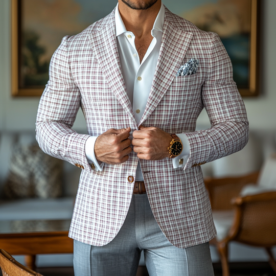 Men's Fashion Spring Summer Checked Notch Lapel Two Buttons Blazer 9909012431032