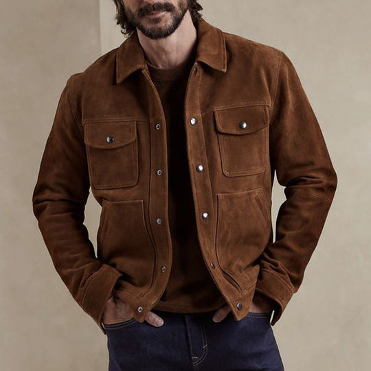 Men's Vintage Suede Multi-Pocket Snap Button Jacket 9899720933560