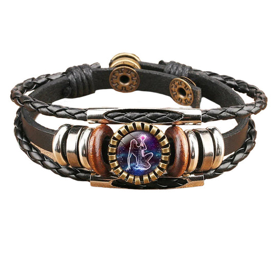 Vintage Twelve Constellations Multilayer PU Leather Bracelet 9888556613816