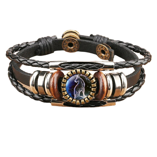Vintage Twelve Constellations Multilayer PU Leather Bracelet 9888556613816