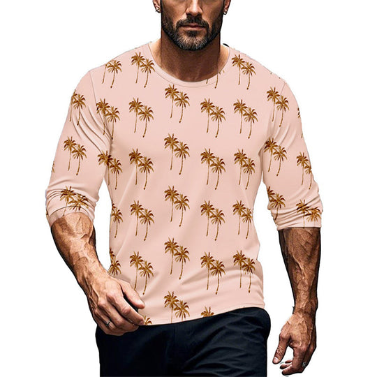 Men's Hawaiian Print Crew Neck Long Sleeve T-Shirt 9902008828088