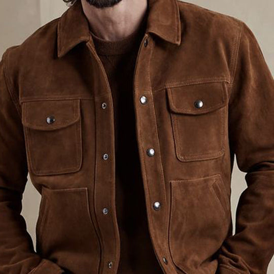 Men's Vintage Suede Multi-Pocket Snap Button Jacket 9899720933560