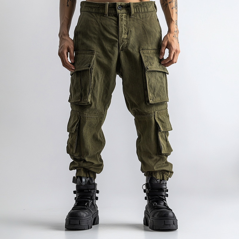 Men's Fashion Distressed Washed Multi-pocket Cargo Pants 9893974114488
