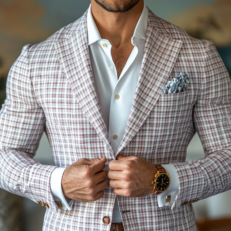 Men's Fashion Spring Summer Checked Notch Lapel Two Buttons Blazer 9909012431032