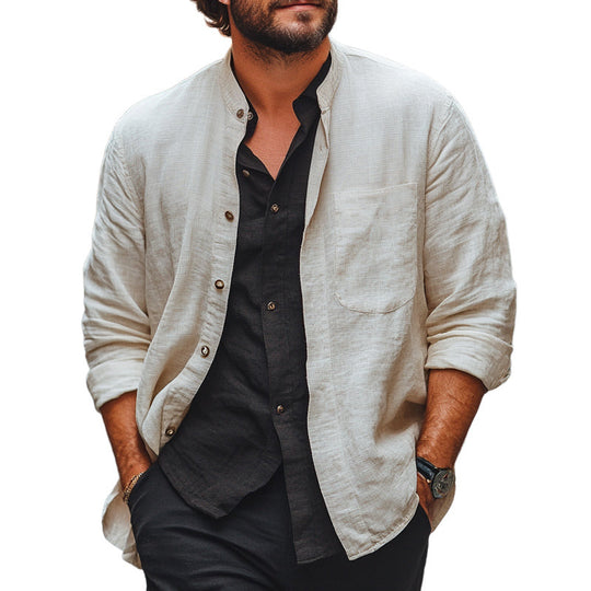 Men's Spring and Summer Thin Apricot Casual Shirt DTT25061218
