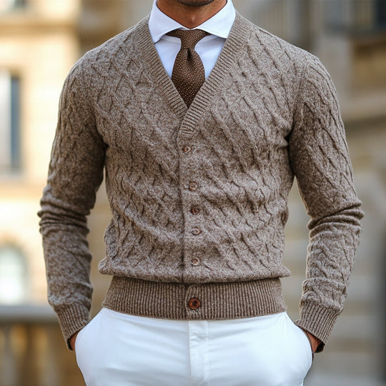 Men's Vintage V-neck Jacquard Blended Knitted Slim Sweater 9891528212664