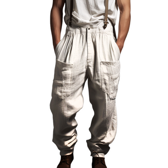 Men's Retro Casual Linen Breathable Loose Long Pants 9905397727416