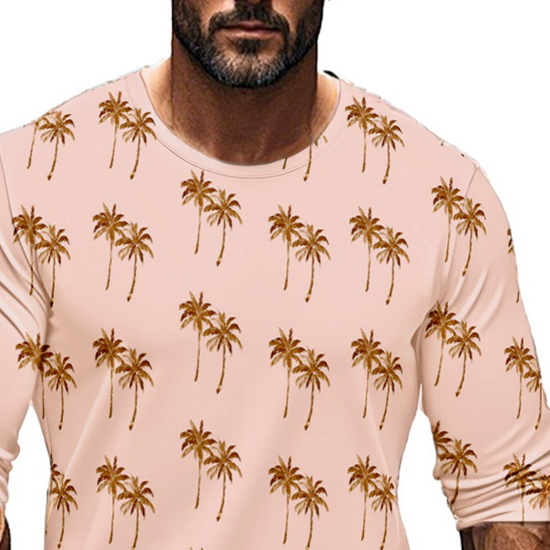 Men's Hawaiian Print Crew Neck Long Sleeve T-Shirt 9902008828088