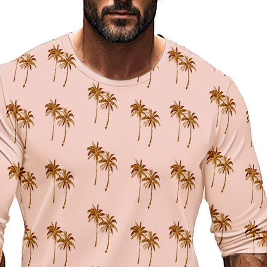 Men's Hawaiian Print Crew Neck Long Sleeve T-Shirt 9902008828088
