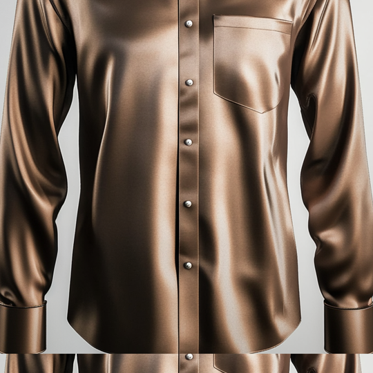 Men's Satin Solid Turndown Collar Single Breasted Chest Pocket Long Sleeve Shirt 9913234948280