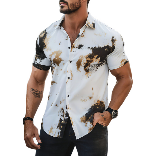 Men's Graffiti Print Lapel Short Sleeve Shirt DTT25070203
