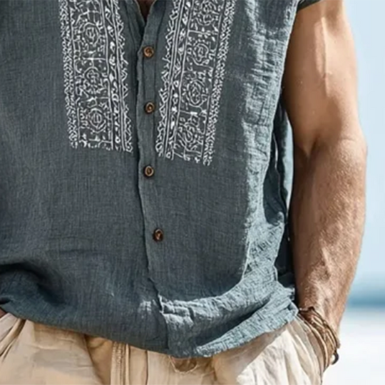 Men's Embroidered Single Breasted Hooded Sleeveless Shirt DTT25071514