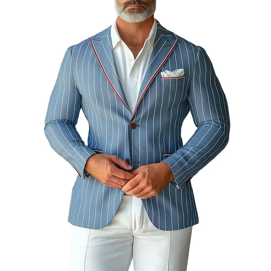 Men's Pinstripes Pattern Peak Lapel Long Sleeve Two Button Blazer 9951401509048