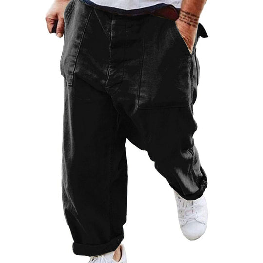 Men's Casual Solid Color Cotton Linen Large Pockets Pants 9261762347192