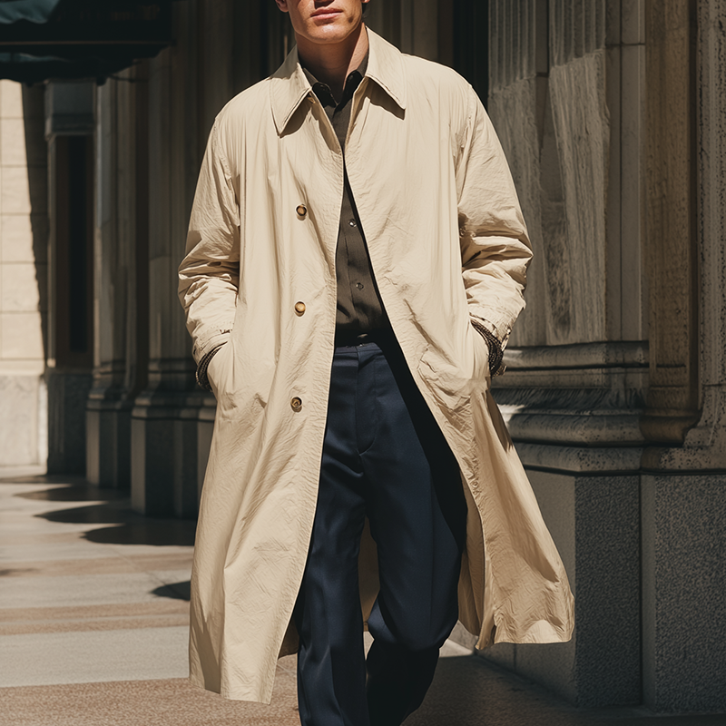 Men's Vintage Solid Color Long Trench Jacket DTT25081517
