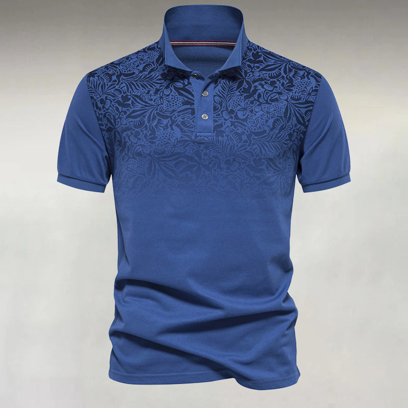 Men's Business Casual Gradient Floral Pattern Short Sleeve Cotton Polo Shirt 9917071327416